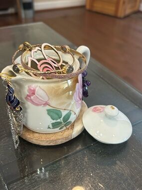 Pink and Gold Floral Pendant Necklace - Women Jewelry